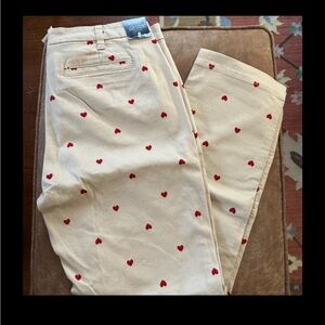 NWT! J. Crew Tan Chino Pants with Red Heart Pattern size 8